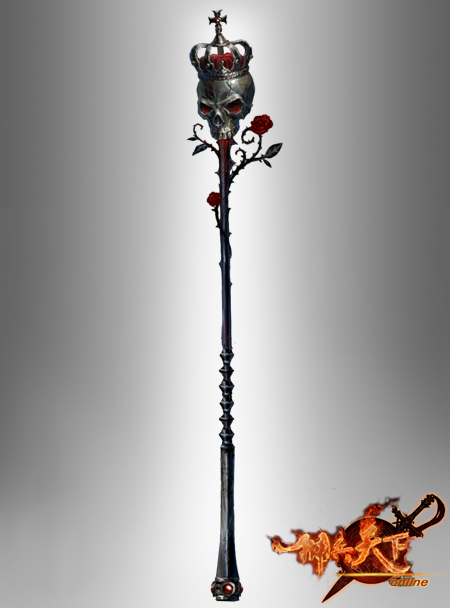 荆棘玫瑰环绕着一个头戴王冠的骷髅头,骷髅双目之中,散发出异样的邪恶